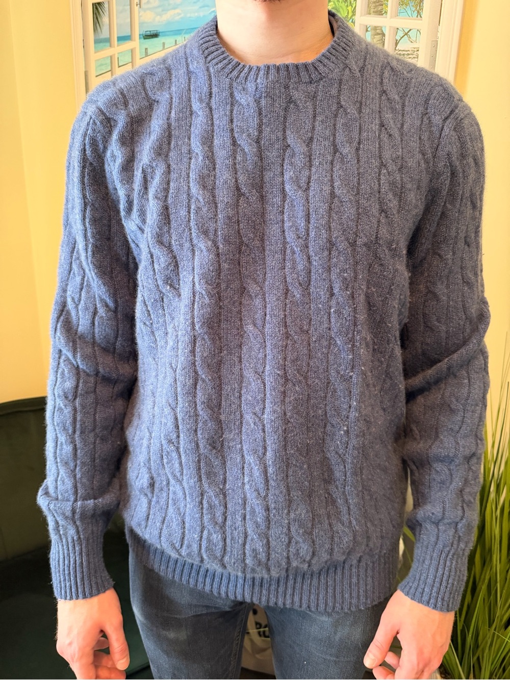Ralph Lauren Men's Cable-Knit Crewneck Sweater in Slate Blue